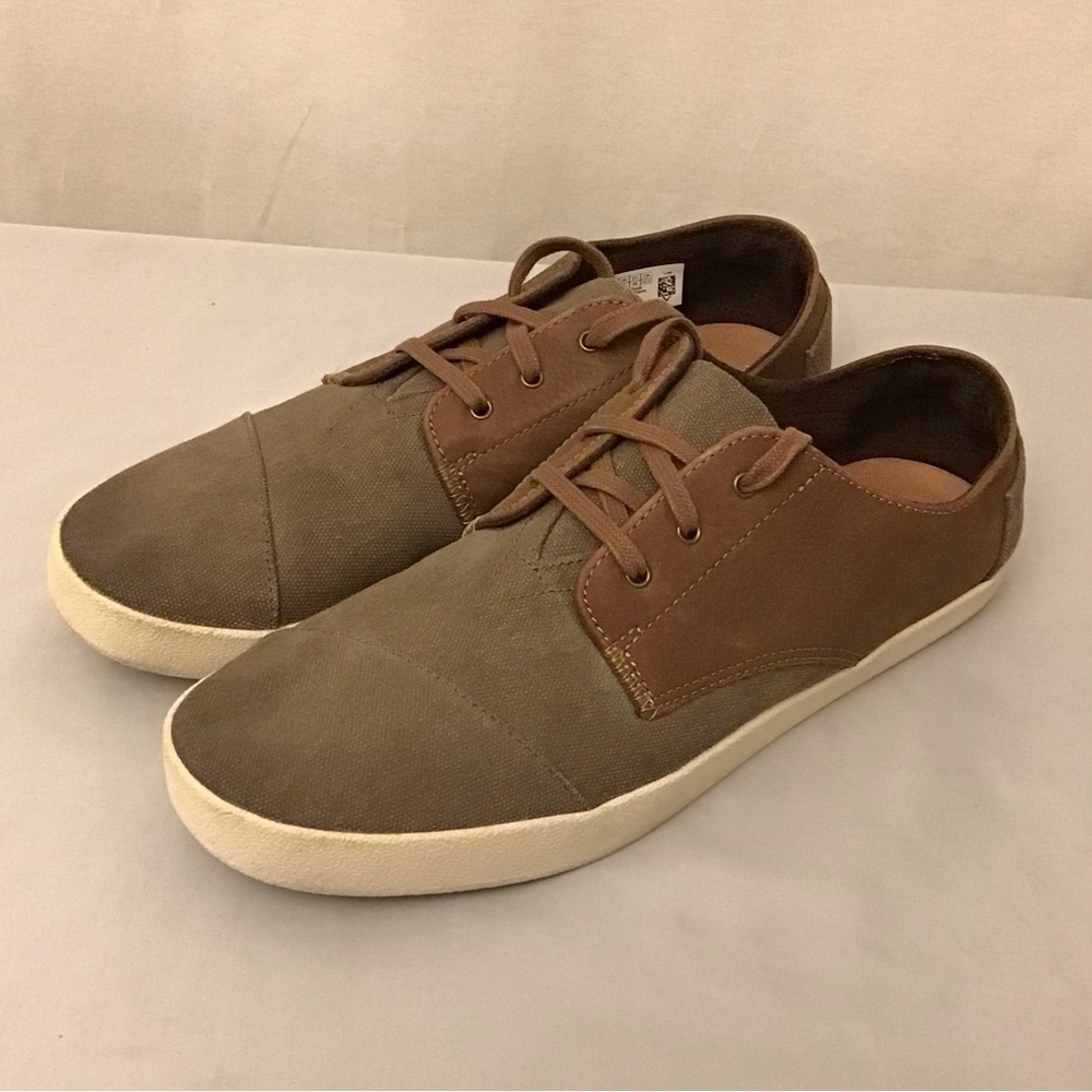 Toms 13 Paseo Sneakers Canvas Leather Brown Lace Up Mens Shoes - Picture 3 of 10